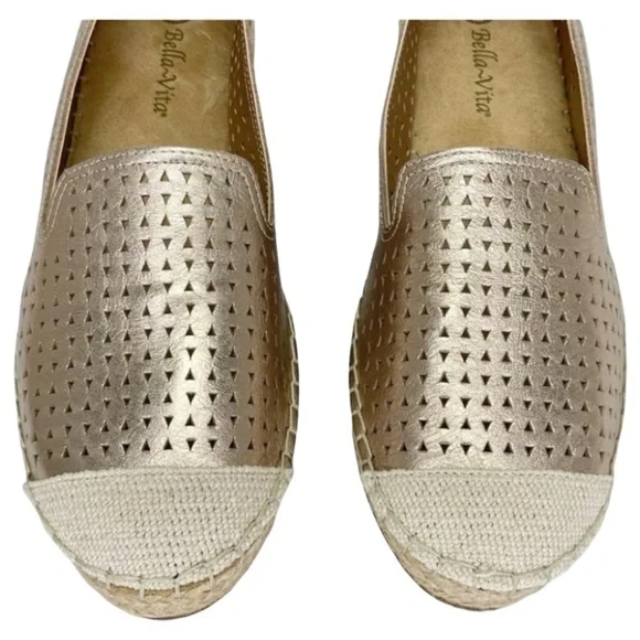 Bella Vita Womens Loafers 8.5M Channing Champagne Perforated Leather Jute - Picture 5 of 12